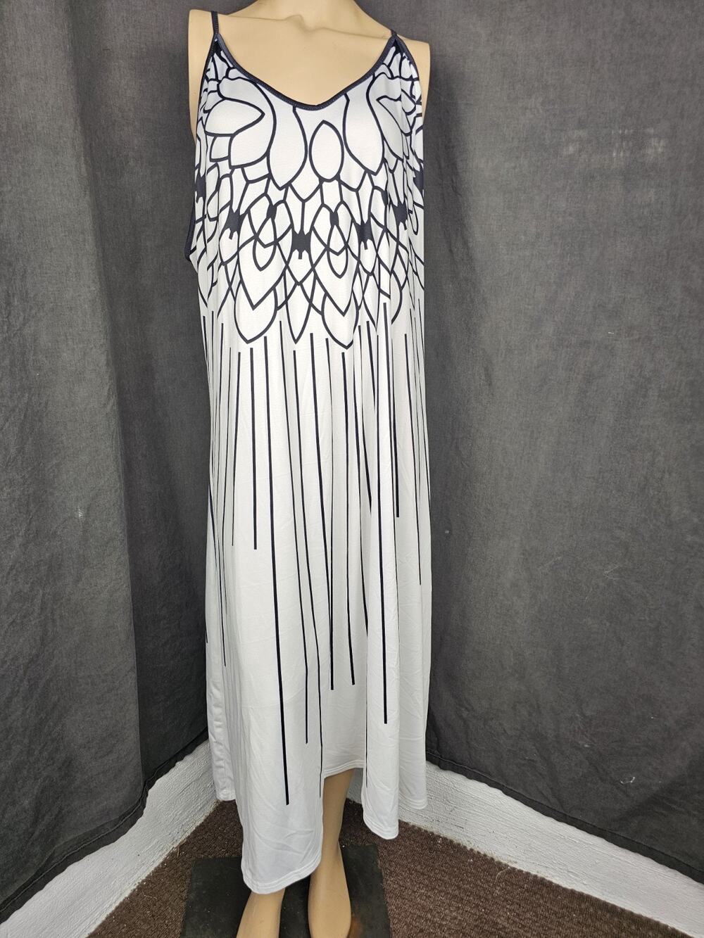 5XL Plus Size Maxi Dress Geometric Art Deco Spaghetti Strap Casual Summer Fall